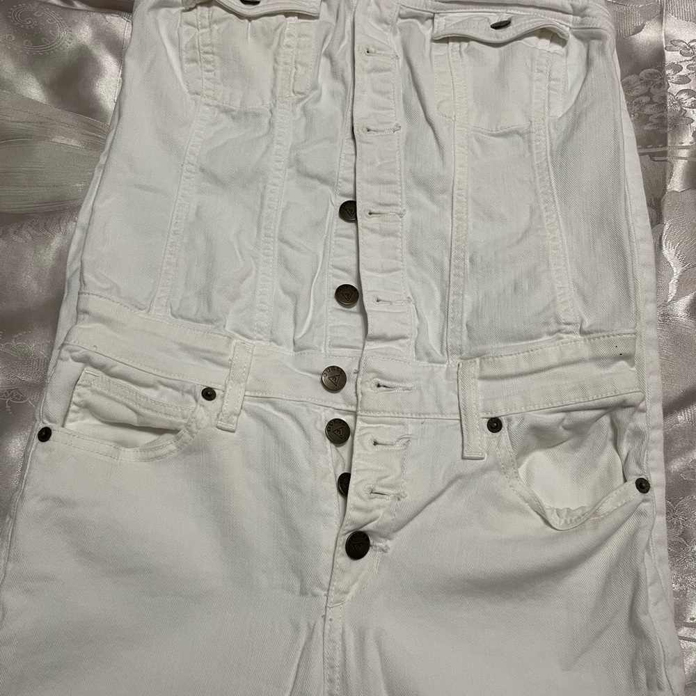 Guess white strapless jean jumpsuit